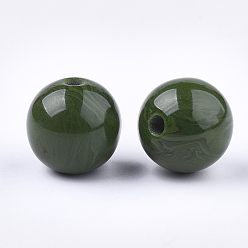 Dark Olive Green Resin Beads, Imitation Gemstone, Round, Dark Olive Green, 16~16.5mm, Hole: 3.5mm