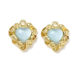 Light Sky Blue Alloy Resin Pendants, Heart Charm, Rack Plating, Cadmium Free & Nickel Free & Lead Free, Golden, Light Sky Blue, 20x17x6mm, Hole: 2mm