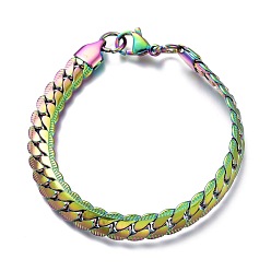 Rainbow Color Мужские 304 из нержавеющей стали кубинский ссылку цепи браслеты, , с карабин-лобстерами , Радуга цветов, 7-1/8 дюйм (18.2 см), 7.3 мм