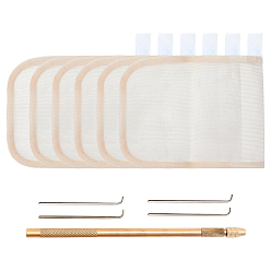 Linen 6Pcs Lace Wig Caps, Elastic Mesh Net Wig Caps, for Kids, Men, and Women, Long and Short Hair, with 1Bag Stainless Steel Lace Wig Needle Tools, Linen, 140x111x0.5mm