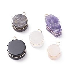 Mixed Stone Natural Gemstone Pendants, with Real 18K Gold Plated Copper Wire Wrapped, Mixed Shapes, 24~37x16~24x12mm, Hole: 3.5~4mm