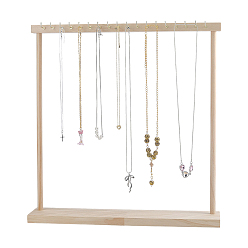Blanched Almond Rectangle Wooden Necklace Organizer Display Stands, with 18Pcs Light Gold Iron Hooks, Blanched Almond, 40x7.6x40cm