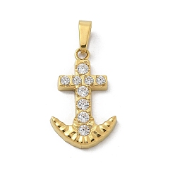 Золотой Ионное покрытие (ip) 304 подвески из нержавеющей стали с микропаве из кубического циркония, Якорь прелести, золотые, 17.5x11x2 мм, отверстие : 4 мм