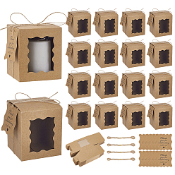 Перу 50шт. складные коробки для хранения свечей из крафт-бумаги с прозрачным окошком, бумажные подарочные карты и веревка, прямоугольные, Перу, 8.5x8.5x10 см