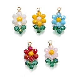 Золотой 5 акриловые подвески с УФ-покрытием, цветок, с прозрачным стеклом, окрашенным распылением, золотые, 20.5~21x10.5~11x4 мм, отверстие : 2 мм