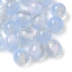 Небесно-голубой Двухцветные бусины из смолы, круглые, с блеском порошок, голубой, 9.5 мм, отверстие : 2 мм