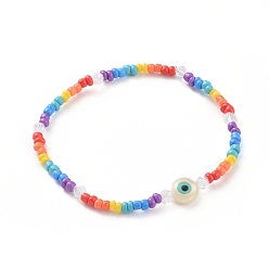 Прозрачный АВ Краски для выпечки стеклянные бусины стрейч браслеты, со стеклянными бусинами и пресноводными ракушками, злые глаза, ясно AB, 2-3/8 дюйм (5.9 см)