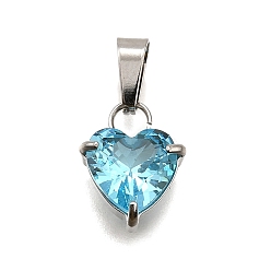Бирюза 304 микро нержавеющей стали прокладывать Цирконом подвески, сердце прелести, бирюзовые, 13x9.5x5 мм, отверстие : 3x5.5 мм