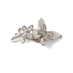 Платина Латунные микропаве, прозрачные фианиты, раскладывающиеся застежки с ракушкой, без кадмия, без никеля и без свинца, бабочка, платина, 38 мм, отверстие : 1.2 мм