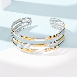 Золотой & Цвет Нержавеющей Стали 304 Многослойные браслеты-манжеты из нержавеющей стали для женщин, бамбук совместное, ионное покрытие (ip), золотые и нержавеющая сталь цвет, внутренний диаметр: 2.22 дюйм (5.65 см)