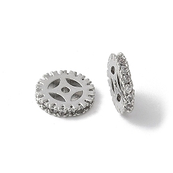 Платина Латунные микро проложить кубического циркония бусы, без свинца и без кадмия, долговечный, стойки покрытие, плоско-круглые, платина, 8x1.5 мм, отверстие : 1 мм