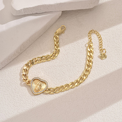 Сердце Браслеты с латунными звеньями из микропаве из прозрачных кубических цирконий на тему «девственная свадьба», кубинская цепочка ювелирные изделия для женщин, сердце, внутренний диаметр: 7-5/8 дюйм (19.5 см)