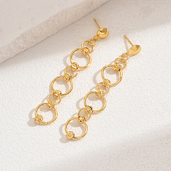 Настоящее золото 18K Элегантные и универсальные серьги-гвоздики из латуни, кольцо цепочка шарм, реальный 18 k позолоченный, 60x10 мм