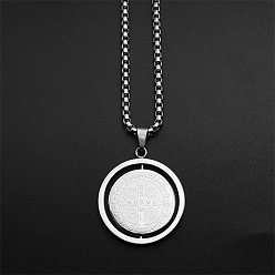 Нержавеющая Сталь Цвет Плоские круглые с узором святого Бенедикта 304 вращающиеся подвески из нержавеющей стали для мужчин, цвет нержавеющей стали, 23.62 дюйм (60 см)