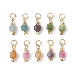 (52) Непрозрачная лаванда Подвески из натурального разноцветного турмалина, кубический шарм, с 304 нержавеющей стали, разноцветные, 13.5~14x5~5.5x5~5.5 мм, Перейти кольцо: 5x1 мм, внутренний диаметр: 3.5 мм
