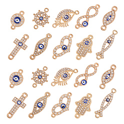 Light Gold 50 шт 10 стиль звеньев из сплава, с стразами и эмалью, крест и бесконечность и сердце и конский глаз и плоский круглый и шлем и рыба Иисус и сглаз, золотой свет, 10~26x7~27.5x2.5~4 мм, отверстие : 1.6 мм, 5 шт / стиль