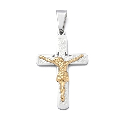Нержавеющая Сталь Цвет Два тона 304 из нержавеющей стали подвески, амулет в виде распятия Иисуса, ионное покрытие (ip), долговечный, цвет нержавеющей стали, 45x27.5x4 мм, отверстие : 11.5x5.5 мм