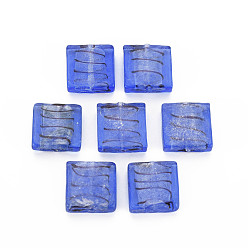 Royal Blue Handmade Silver Foil Lampwork Beads, Square, Royal Blue, 20x20x6mm, Hole: 1.5mm