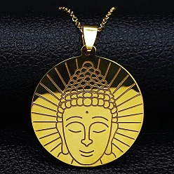 Doré  304 colliers avec pendentif en acier inoxydable pour femmes et hommes, statues bouddhistes, or, 19.80 pouce (50.3 cm)