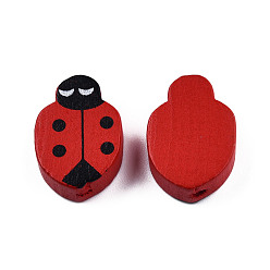 Dark Red Spray Painted Wood Big Beads, with Single-Sided Printed Beads, Ladybird Charm, Dark Red, 19~20x14~14.5x6mm, Hole: 1.6mm, about 710pcs/500g