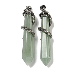 Зеленый Авантюрин Естественный зеленый авантюрин отметил большие кулоны, Латунные подвески в виде змеи, облицованные стойкой, граненые пули, античное серебро, без кадмия и без свинца, 60.5x11.5x14 мм, отверстие : 8x5 мм