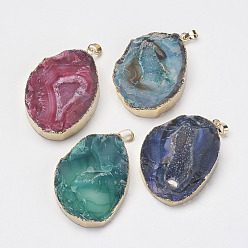 (52) Непрозрачная лаванда Натуральные и окрашенные подвесные агатовые подвески, с латунной фурнитурой золотого цвета, самородки, разноцветные, 57~61x36~43x9~14 мм, отверстие : 5x8 мм