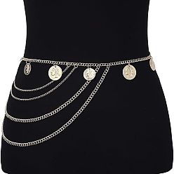 Золотой Многослойные цепочки из сплава в форме монеты для женщин на талию, золотые, 1090 мм