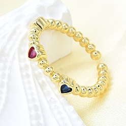 Настоящее золото 16K Открытые манжеты из латуни с микропаве и цирконием для женщин, без кадмия и без свинца, сердце, граненые, реальный 16 k позолоченный, 4 мм, внутренний диаметр: 18 мм