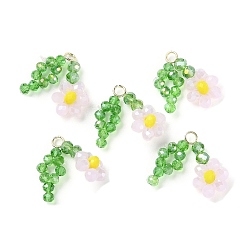 Pink Подвески из стеклянных бусин, с медными петлями, Цветок жизни прелести, розовые, 18~20x23~24x5~5.5 мм, отверстие : 2.5 мм