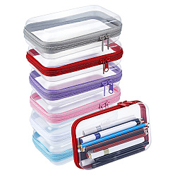 Mixed Color 6Pcs 6 Colors Transparent PET Desktop Storage Zipper Boxes, Rectangle, Mixed Color, 19x11x5cm, 1pc/color