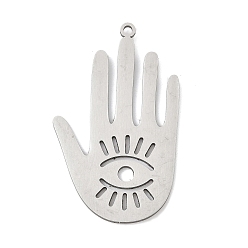 Нержавеющая Сталь Цвет 201 подвески из нержавеющей стали, ладонь с амулетом от сглаза, лазерная резка, анти-тускнение, цвет нержавеющей стали, 35x21x1 мм, отверстие : 1.4 мм