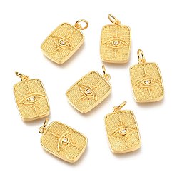 Golden Brass Micro Pave Clear Cubic Zirconia Pendants, Long-Lasting Plated, with Jump Ring, Rectangle with Eye, Golden, 17x11x2mm, Hole: 3.2mm