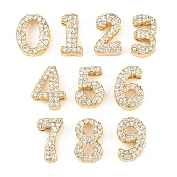 Number Латунные микро проложить кубического циркония подвески, числовые прелести, долгоиграющий, стойки покрытие, без свинца и без кадмия, реальный 18 k позолоченный, число, 13~14x7~11x5 мм, отверстие : 10.5x2 мм
