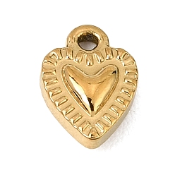 Real 18K Gold Plated 304 Stainless Steel Charms, Heart Charms, Ion Plating(IP), Real 18K Gold Plated, 10x7x3mm, Hole: 1mm