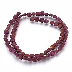 Purple Plated Electroplated Non-magnetic Synthetic Hematite Beads Strands, Frosted, Hexagon, Purple Plated, 6x6x3mm, Hole: 1mm, about 72pcs/strand, 15.94 inch(40.5cm)