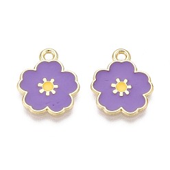 Средний Фиолетовый Подвески из сплава и эмали, цветок, золотой свет, средне фиолетовый, 17.5x15x1 мм, отверстие : 1.8 мм
