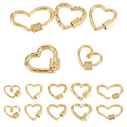 Золотой 5 шт 5 стили латунный винт-карабин подвески с замком, с микро проложить четкого кубического циркония, для изготовления ожерелий, без кадмия и без свинца, быстрые ссылки, сердце, золотые, 17~19x15~28x2~6 мм, 1 шт / стиль