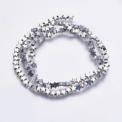 Platinum Plated Electroplate Non-magnetic Synthetic Hematite Beads Strands, Star, Platinum Plated, 4x4x2mm, Hole: 1mm, about 126pcs/strand, 14.9 inch