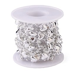 Серебро Елка сердце и шар из бисера гирлянда, бейка из пластика с бусинами из искусственного жемчуга, для украшения свадебных принадлежностей, с катушкой, серебряные, сердце: 9x9x5 мм, круглый: 3 мм, около 10 м / рулон