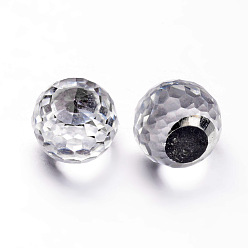 Clear Faceted Round Glass Cabochons, Clear, 8x7mm