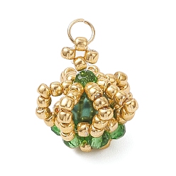 Зеленый Подвески-короны из стеклянных бусин, с круглыми стеклянными жемчужинами и 304 соединительными кольцами из нержавеющей стали, зелёные, 15~16x12~14 мм, отверстие : 3 мм