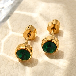 Папоротник Зеленый Ионное покрытие (ip) 304 серьги-гвоздики из нержавеющей стали, со стразами, реальный 14 k позолоченный, плоско-круглые, Папоротник зеленый, 5 мм