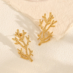 Doré  Boucles d'oreilles puces en acier inoxydable en forme de corail pour femmes, or, 304mm