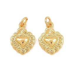 Настоящее золото 18K Латунь прелести, сердце прелести, без свинца и без кадмия, стойки покрытие, долговечный, реальный 18 k позолоченный, 13x9.5x3 мм, Перейти кольцо: 4x0.8 мм, внутренний диаметр: 2.5 мм