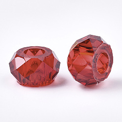FireBrick Transparent Resin Beads, Large Hole Beads, Faceted, Rondelle, FireBrick, 14x8mm, Hole: 5.5mm