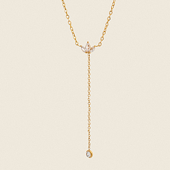 Настоящее золото 18K 304 Женские ожерелья с кисточками и цветами из нержавеющей стали с прозрачными кубическими цирконами, реальный 18 k позолоченный, 15.55 дюйм (39.5 см)