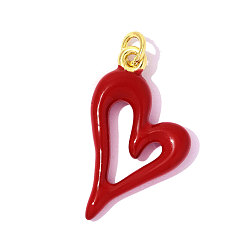 Красный Латунь эмаль подвески, шарма сердца, с целью перехода в кольце, ионное покрытие (ip), долговечный, реальный 18 k позолоченный, красные, 28x16 мм, отверстие: 3.30 мм