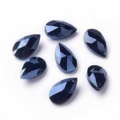 Prussian Blue Faceted Glass Pendants, teardrop, Prussian Blue, 15x9.5x5.5mm, Hole: 1mm