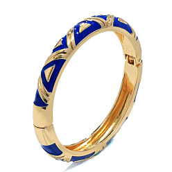 Темно-Синий Браслеты на шарнирах из цинкового сплава с эмалью и треугольным узором для женщин, золотые, темно-синий, внутренний диаметр: 2.36 дюйм (6 см)