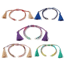 (52) Непрозрачная лаванда Изготовление браслета из плетеных бусин из полиэстера, С полиэфирной кисточкой, разноцветные, 12-5/8x1/4x1/8 дюйм (32x0.7x0.4 см)